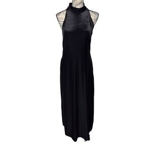 Vtg All That Jazz Womens Maxi Dress Black Velvet Halterneck Goth Evening Gown